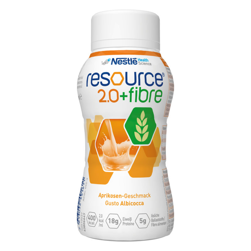 Flasche mit Aprikosen-Geschmack, angereichert mit Ballaststoffen, von Nestlé Health Science.