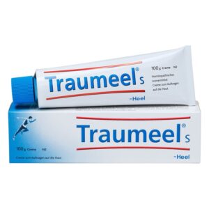 Tube und Verpackung von Traumeel S, einer homöopathischen Creme zur äußeren Anwendung auf der Haut.