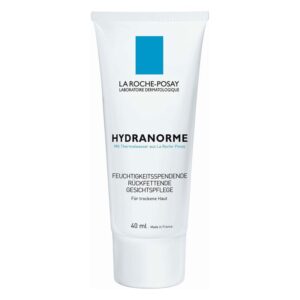Weiße Tube mit der Aufschrift "Hydranorme" für feuchtigkeitsspendende Gesichtscreme, 40 ml, von La Roche-Posay.