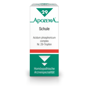 Verpackung der ApozeMA Nr. 29-Tropfen, homöopathisches Arzneimittel mit rotem und grünem Design.
