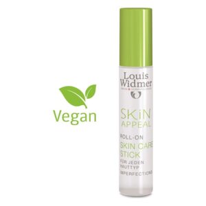 Veganer Roll-On Hautpflege-Stick von Louis Widmer mit grünem Deckel, für jeden Hauttyp, gegen Unreinheiten.