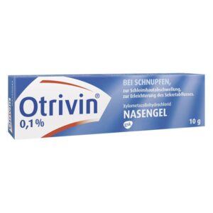 Verpackung von Otrivin Nasengel mit Angaben zur Anwendung bei Schnupfen und Inhaltsstoff Xylometazolin, 10 g.