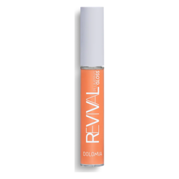 Transparenter Lippen-Glanz mit orangefarbener Tönung in einer runden Verpackung mit weißem Deckel.