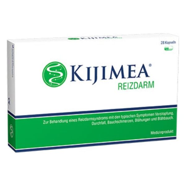 Verpackung von Kijimea Reizdarm mit Informationen zur Anwendung bei Reizdarmsyndrom und Inhaltsangabe.