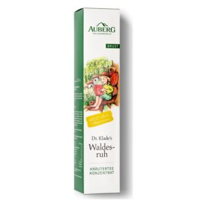 Packung mit Dr. Klades Waldesruh Kräutertee Konzentrakt, illustrativem Waldmotiv und grüner Gestaltung.