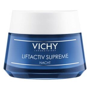 Nachtcreme Vichy Liftactiv Supreme in blauer Verpackung mit weißem Deckel