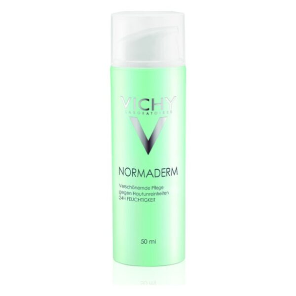 Vichy Normaderm Hautpflege im grünen Pumpspender, 50 ml, wirkt gegen Hautunreinheiten und spendet 24 Stunden Feuchtigkeit.