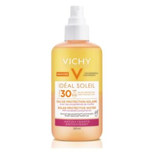 Sprühflasche mit Sonnenpflege von Vichy, Lichtschutzfaktor 30, mit Heidelbeer-Polyphenolen, 200 ml.