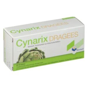 Verpackung von Cynarix Dragees, enthält trockenen Artischockenextrakt, zur Unterstützung der Verdauung.