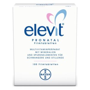 Verpackung von Elevit Pranatal Filmtabletten, ein Multivitaminpräparat für Schwangere und Stillende.