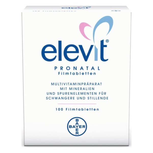 Verpackung von Elevit Pranatal Filmtabletten, ein Multivitaminpräparat für Schwangere und Stillende.