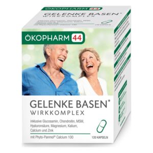 Verpackung von Gelenke Basen Wirkkomplex mit Abbildung eines lächelnden Paares auf der Vorderseite und detaillierter Inhaltsangabe.