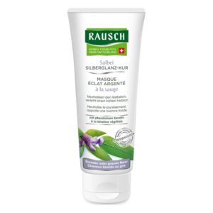 Eine Tube Haarmaske von Rausch mit Salbeiextrakt, die blondes und graues Haar pflegt und für kühlen Farbton sorgt.