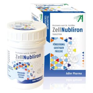 Packung und Dose ZellNubliron von Adler Pharma, die zur Förderung geistiger Frische dient.