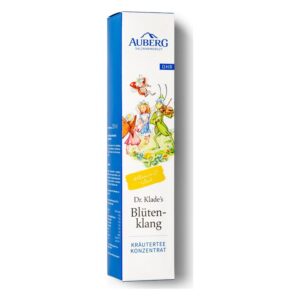 Verpackung eines Kräutertee-Konzentrats mit buntem, illustrativem Design und Informationen zu Vitamin C und Zink.