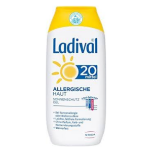 Sonnenschutzgel von Ladival mit Lichtschutzfaktor 20, speziell für allergische Haut, wasserfest und ohne Duftstoffe.