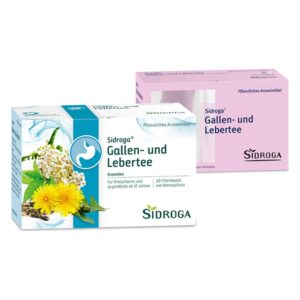 Verpackungen von Sidroga Gallen- und Lebertee, eine Kräutermischung in zwei unterschiedlichen Kartons.