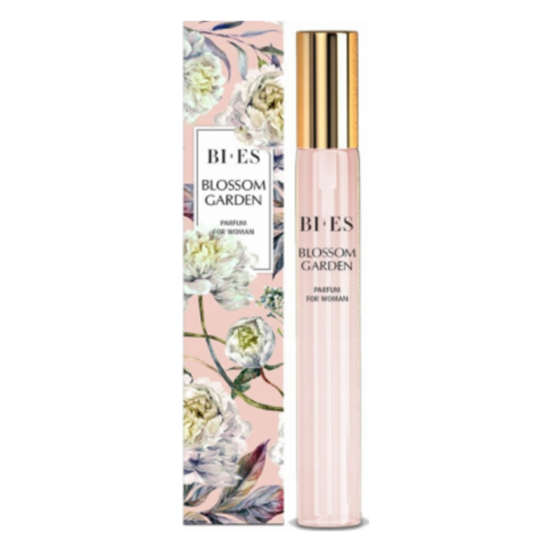 Flakon von BIES Blossom Garden Parfüm für Frauen, verpackt in einer dekorativen, blumenförmigen Schachtel.