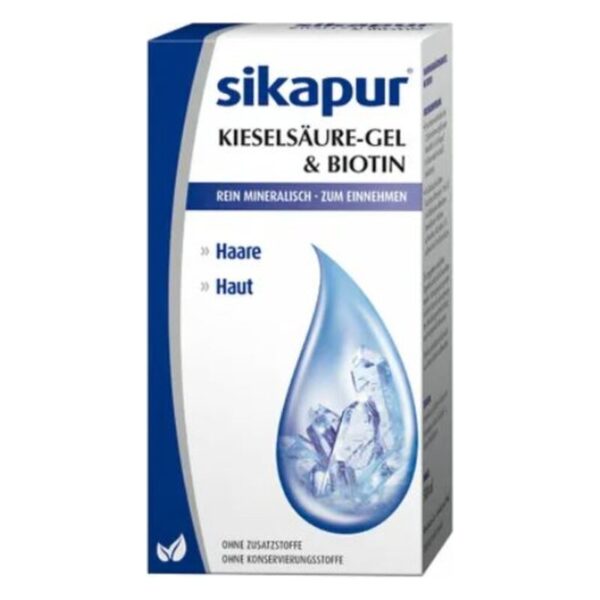 Packung mit Kieselsäure-Gel und Biotin für Haare und Haut, rein mineralisch, ohne Zusatzstoffe.