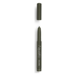 Dunkelgrüner Lippenstift in Stiftform mit herausnehmbarer Kappe und Schriftzug "Aquatic Dolomia".