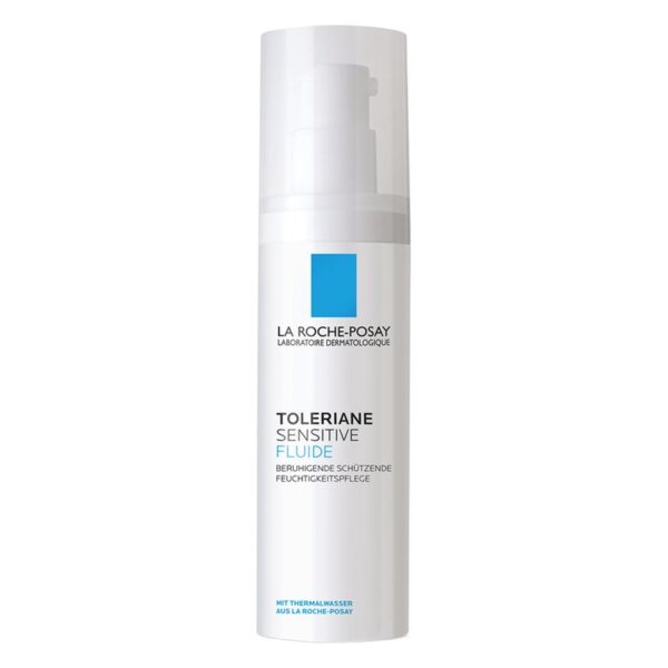 Flasche mit pumpbarem Spender für die beruhigende Feuchtigkeitspflege Toleriane Sensitive von La Roche-Posay.