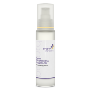 Flasche mit konzentriertem Hyaluron-Gel von marien beauty, bietet intensive Anti-Aging-Wirkung, mit Pumpspender.
