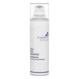 Flasche mit aktivem Hautkonzentrat von marien beauty, geeignet für unreine und Mischhaut, mit Probiotika.