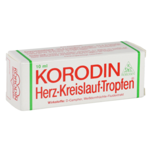 Verpackung von Korodin Herz-Kreislauf-Tropfen, 10 ml, mit Angaben zu Inhaltsstoffen und Anwendung.