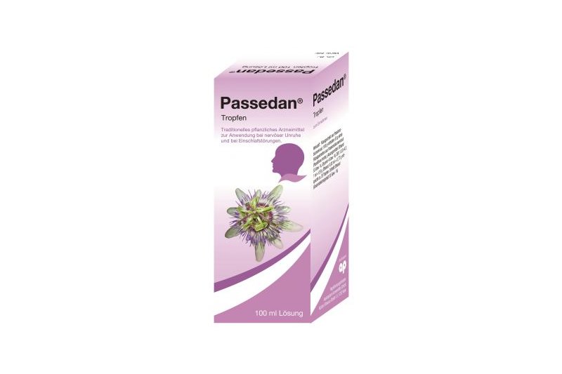 Passedan.jpg Packung mit pflanzlichem Arzneimittel "Passedan" in Tropfenform zur Linderung von Nervosität und Schlafstörungen.