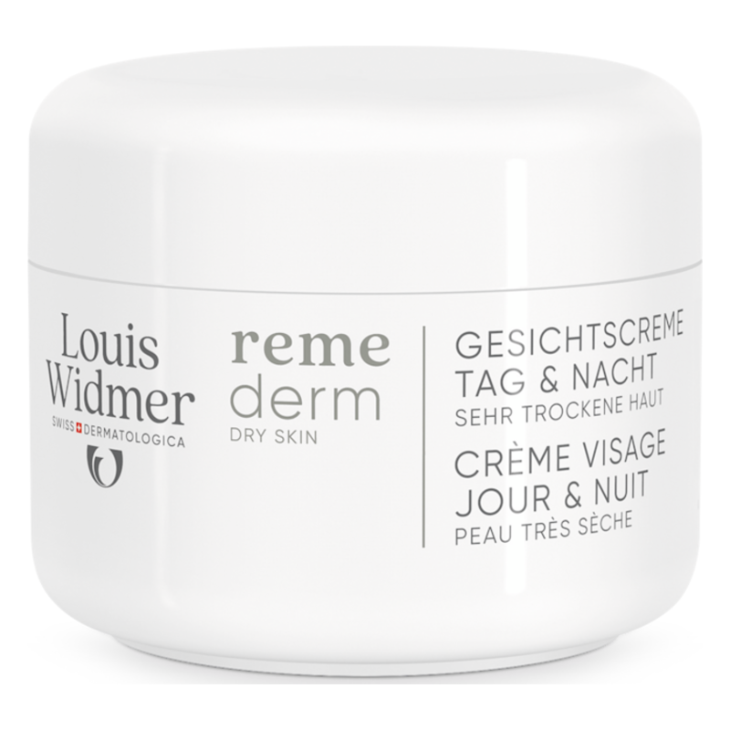 Weiße Cremebox für Gesichtscreme, geeignet für sehr trockene Haut, mit deutsch- und französischsprachiger Beschriftung.