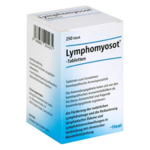 Verpackung von Lymphomyosot-Tabletten, homöopathisches Arzneimittel zur Förderung der Lymphdrainage.