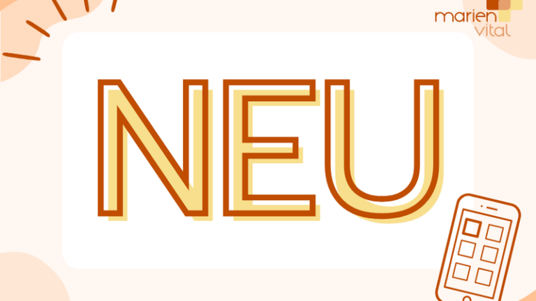 Der Schriftzug "NEU" in großen, orangefarbenen Buchstaben auf einem hellen Hintergrund mit einem Handy-Icon.