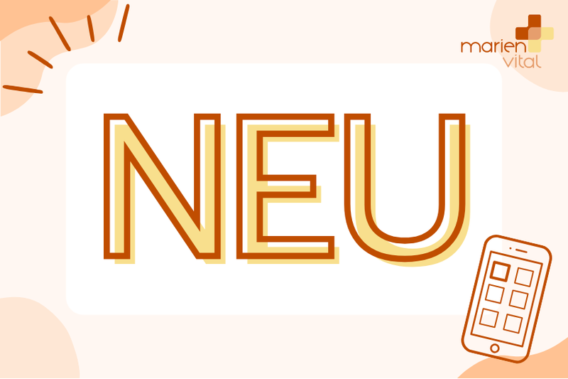 Der Schriftzug "NEU" in großen, orangefarbenen Buchstaben auf einem hellen Hintergrund mit einem Handy-Icon.