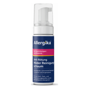 Schäumende Reinigungslotion gegen Rötungen in einer Pumpflasche, speziell für empfindliche Haut.