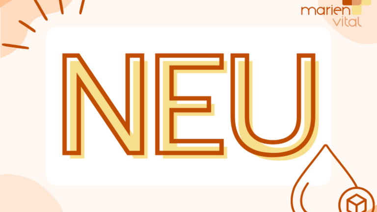 Das Wort 'NEU' in großen orangefarbenen Buchstaben vor einem hellen Hintergrund, ergänzt durch dekorative Icons.