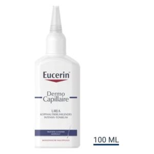 Eucerin Dermo Capillaire Intensiv-Tonik für trockene, juckende Kopfhaut in einer 100 ml Flasche mit feiner Applikationsspitze.