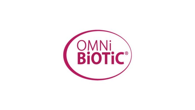 Logo von OMNi BiOTiC in rot auf weißem Hintergrund, oval umrandet.
