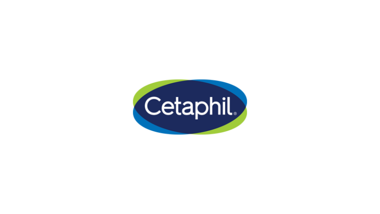 Logo der Hautpflegemarke Cetaphil mit blauem Hintergrund und grünen, blauen sowie weißen Elementen.