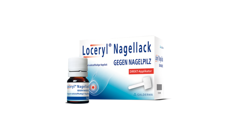 Loceryl Nagellack gegen Nagelpilz in einer Verpackung mit einem direkten Applikator.