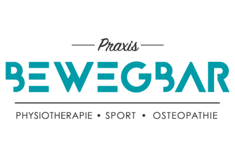 Logo der Praxis Bewegbar mit dem Slogan Physiotherapie, Sport, Osteopathie in blau und schwarz.