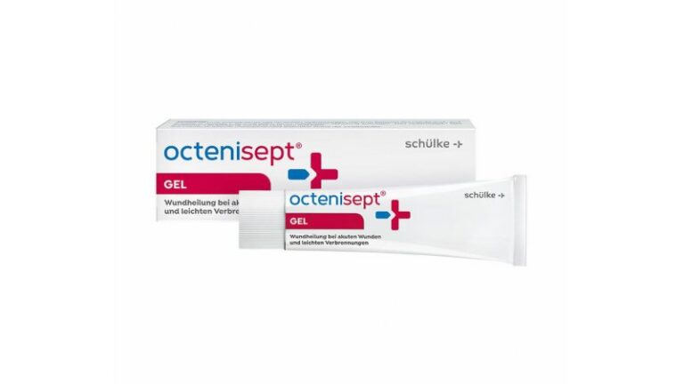 Tube und Verpackung von octenisept Gel zur Wundheilung bei akuten Wunden und leichten Verbrennungen.