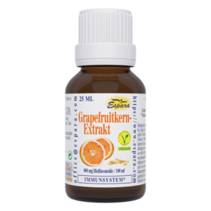 Braune Glasflasche mit Grapefruitkern-Extrakt, 25 ml, enthält Bioflavonoide, vegan, zur Unterstützung des Immunsystems.