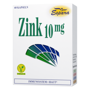 Verpackung von Zinkkapseln mit 10 mg, 60 Kapseln, vegan, zur Unterstützung des Immunsystems und der Haut.