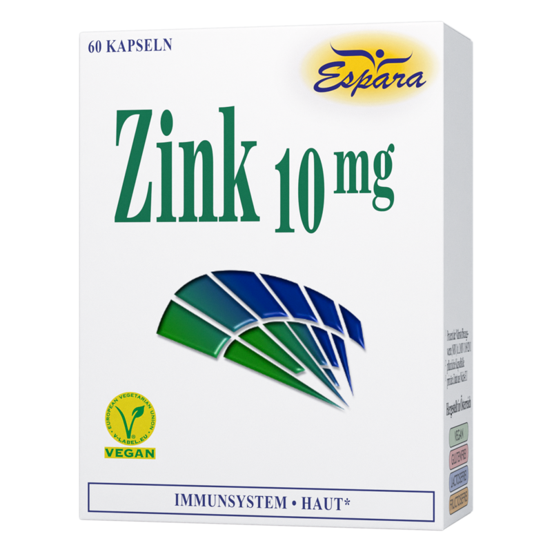 Verpackung von Zinkkapseln mit 10 mg, 60 Kapseln, vegan, zur Unterstützung des Immunsystems und der Haut.