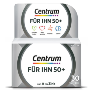 Packung Centrum für IHN 50+, unterstützt Abwehrkräfte, Herzfunktion, Vitalität und Gehirn, mit 30 Tabletten.