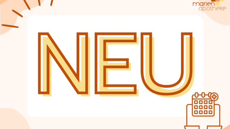 Die Aufschrift "NEU" in großen, stilvollen Buchstaben, umgeben von bunten grafischen Elementen und einem Icon für einen Terminplaner.