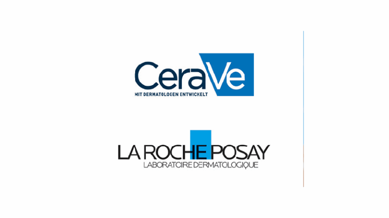 Logos von CeraVe und La Roche-Posay, beide mit dem Fokus auf dermatologische Produkte.